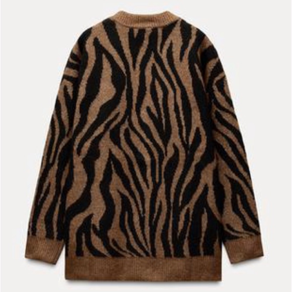 ZARA ANIMAL PRINT JACQUARD KNIT CARDIGAN - Picture 7 of 10